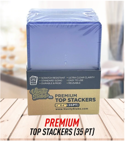 Premium Top Stackers (w/ Film) 35pt Card Loaders (25 Pack) - Vanity Slabs Brand